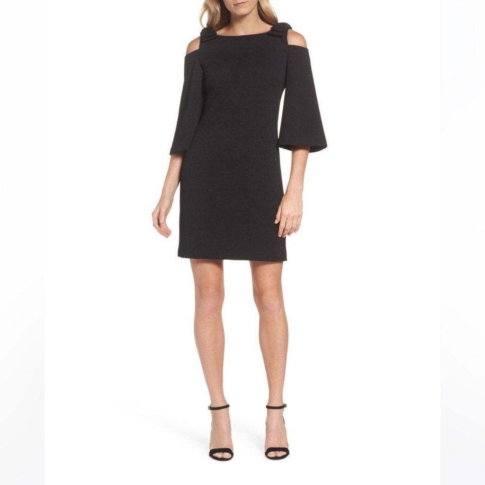 Trina Turk Aria Black Bow Cold Shoulder Sheath Dress Small